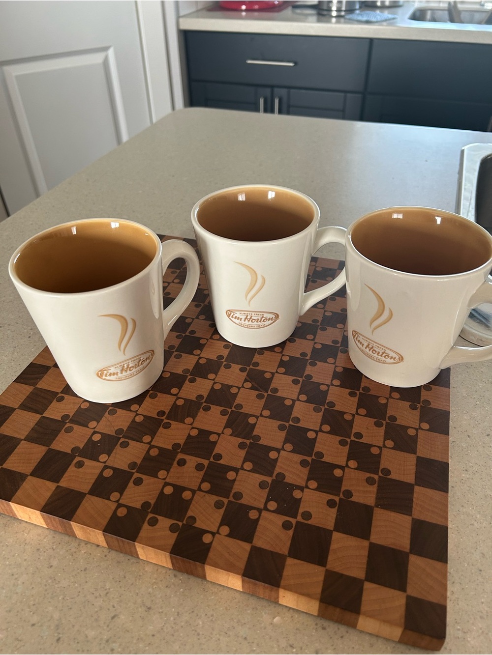 Tim Hortons White and Tan Ceramic Coffee Mug - Set of 3